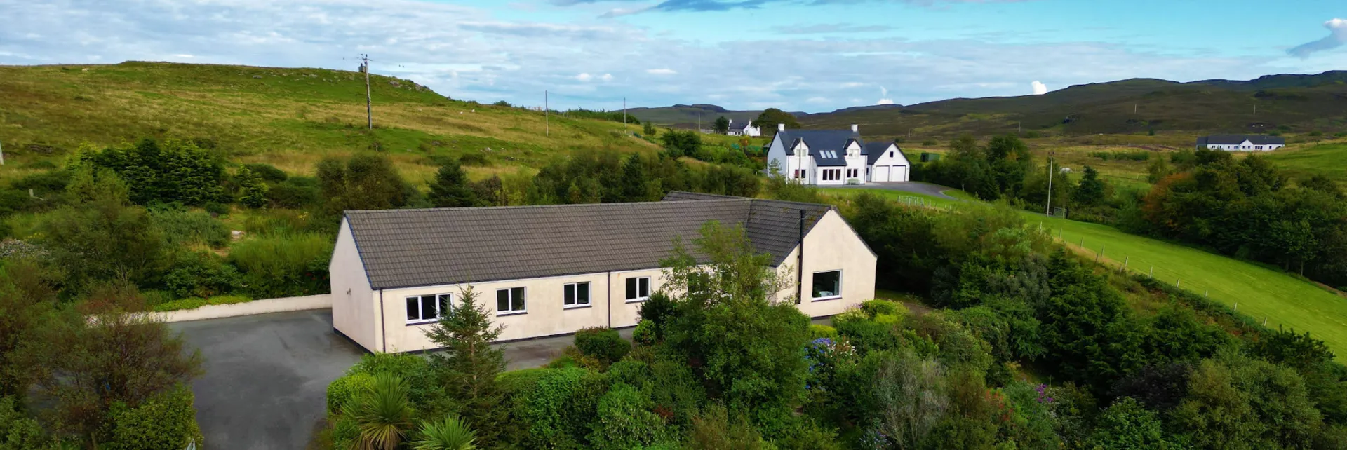 Aerial view of Ashaig B&B on the Isle of Skye
