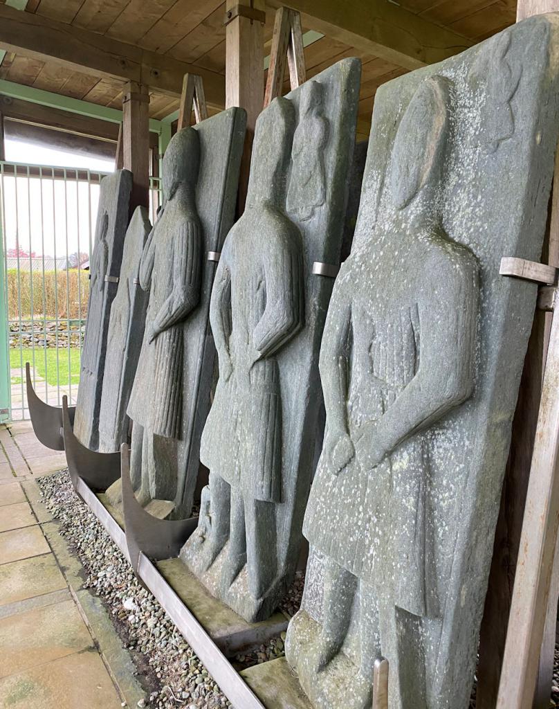 Historic grave slabs at Saddell Abbey on the Mull of Kintyre