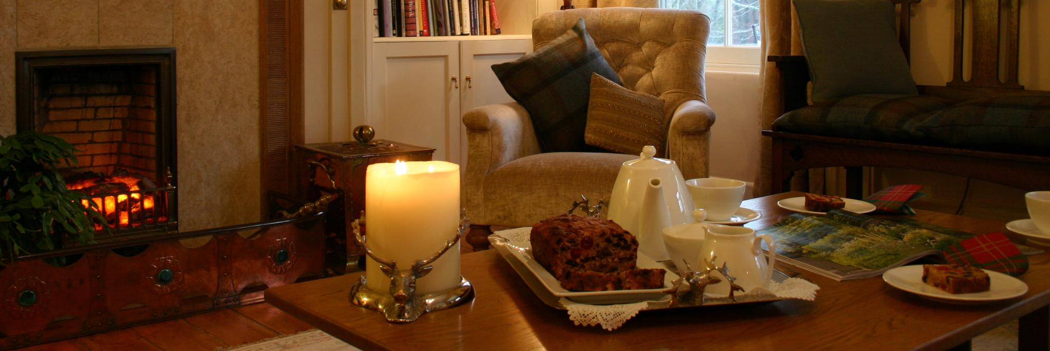 Cake by the fireside at The Dulaig, Grantown-on-Spey