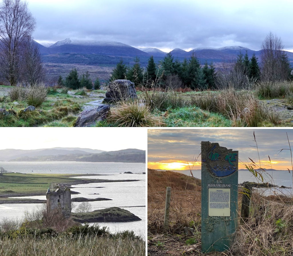 collage of Glengarry viewpoint, Castle Stalker and Kintyre peninsula